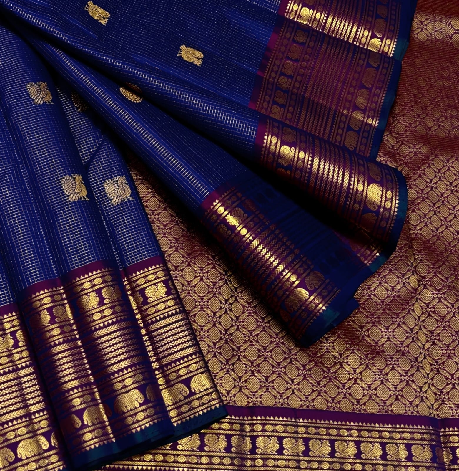 Royal Blue Kanjivaram Silk Saree with Intricate Gold Woven Zari Work